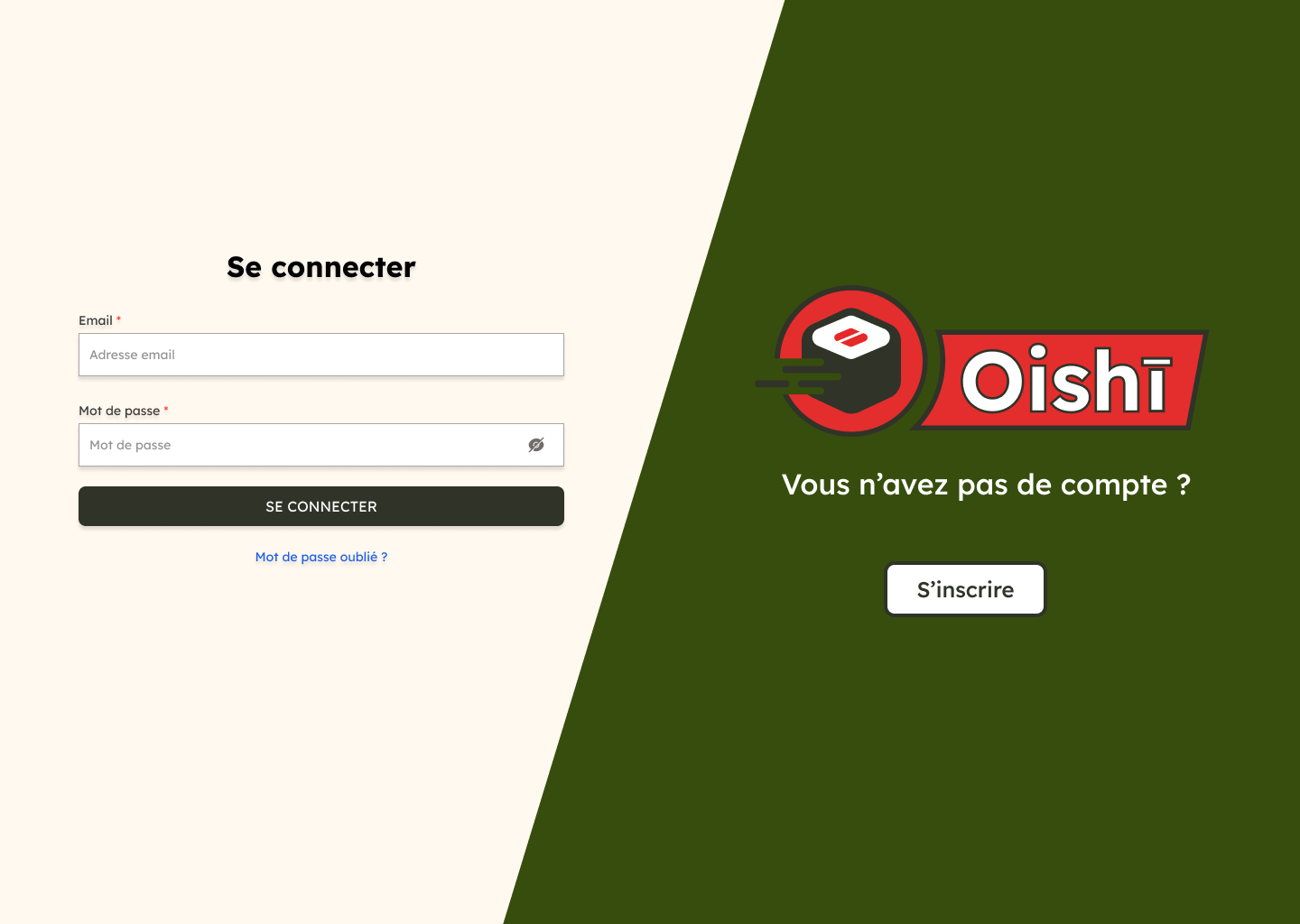 Page de connexion Oishi